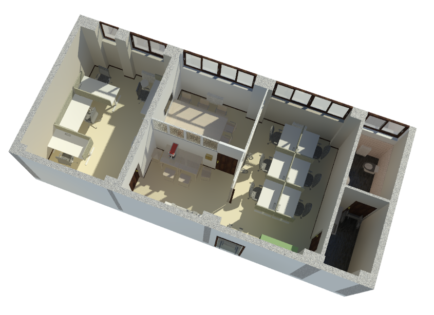 Modern workspace with ergonomic desks